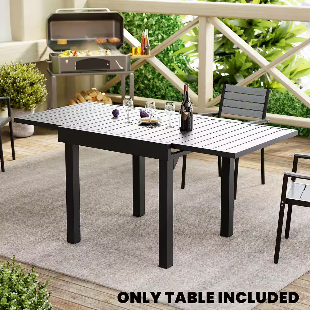 Dark Gray Rectangular Aluminum Outdoor Patio Dining Table with Extension 63 In.