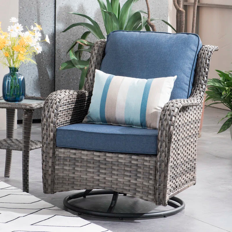 Guillen 7 - Person Wicker Rattan Patio Furniture Set with Swivel Chairs, Outdoor All Weather Sofa Conversation Set with Cushions for Garden Backyard
