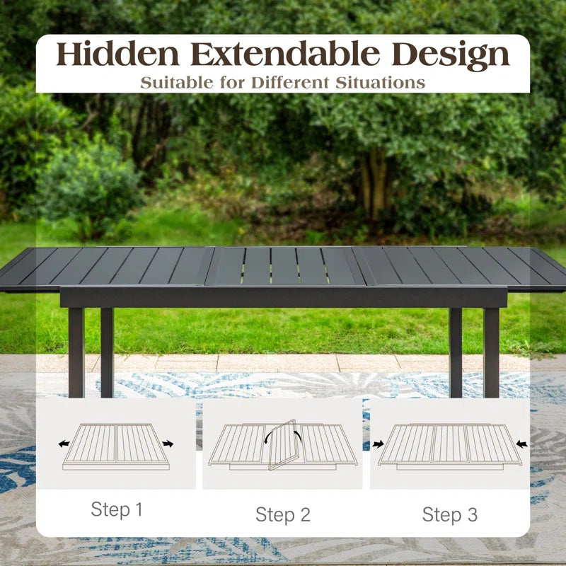 Alyah Rectangular Metal Extendable Outdoor Dining Table , 84'' In. W 37.4'' In. D