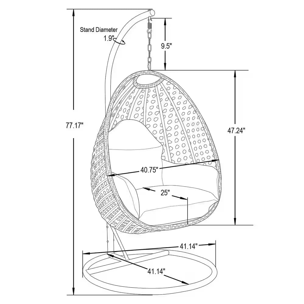Charcoal Wicker Indoor Outdoor Hanging Egg Swing Chair for Bedroom and Patio with Stand and Cushion in Dark Green