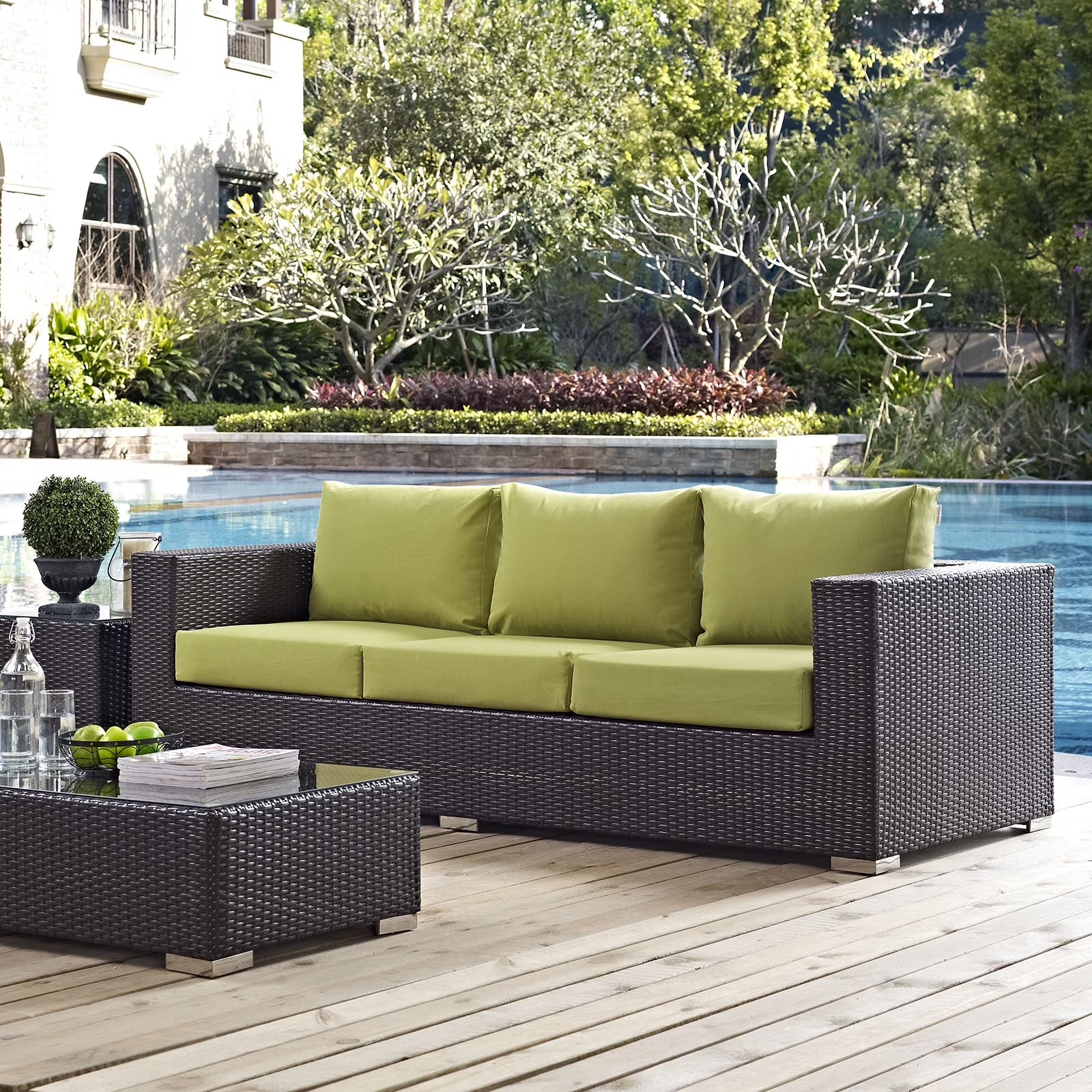 Convene Outdoor Patio Sofa in Espresso Peridot