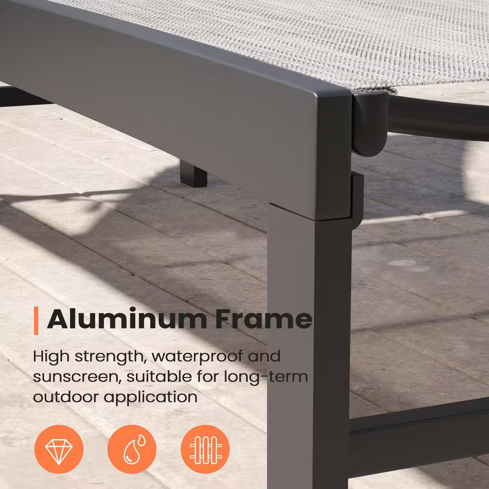 Full Flat 2-Piece Metal Adjustable Aluminum Outdoor Chaise Lounge Patio Pool Chairs in Earth