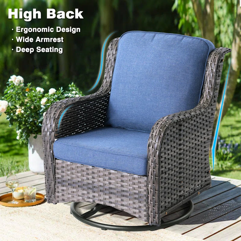 Guillen 7 - Person Wicker Rattan Patio Furniture Set with Swivel Chairs, Outdoor All Weather Sofa Conversation Set with Cushions for Garden Backyard