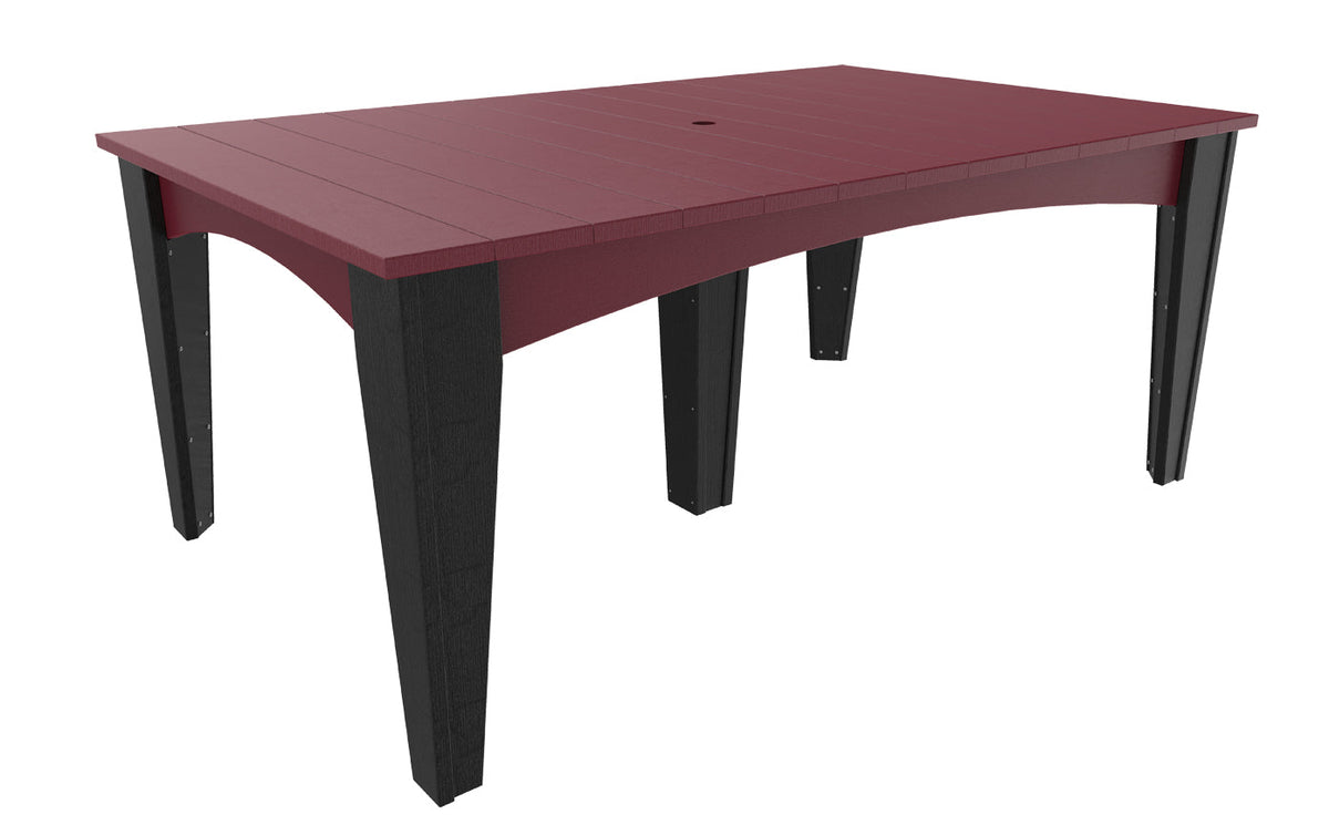 LuxCraft 44" x 72" Island Dining Table Set in maroon and black features a spacious tabletop and an umbrella hole.