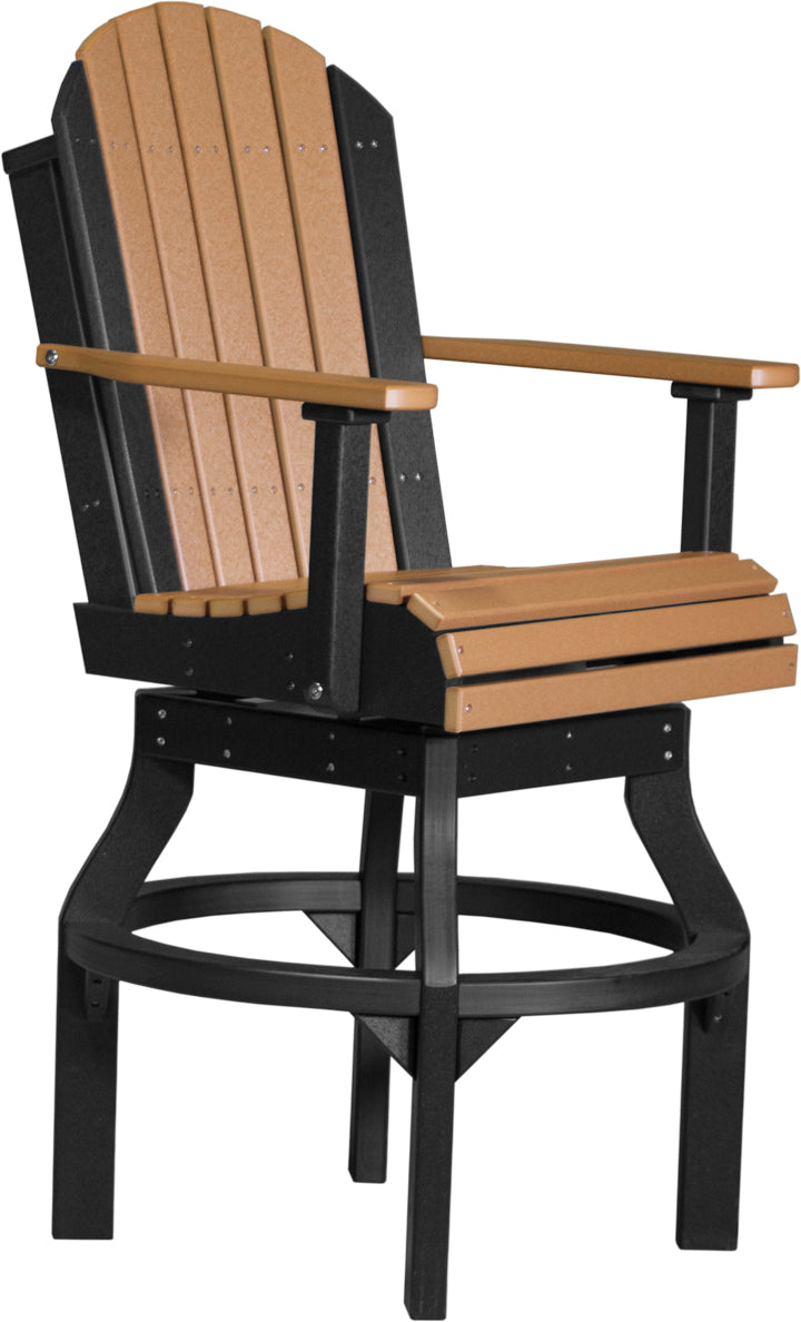 Armchair made of HDPE with a black frame and brown slatted seat and backrest, showcasing a high back and curved arms.