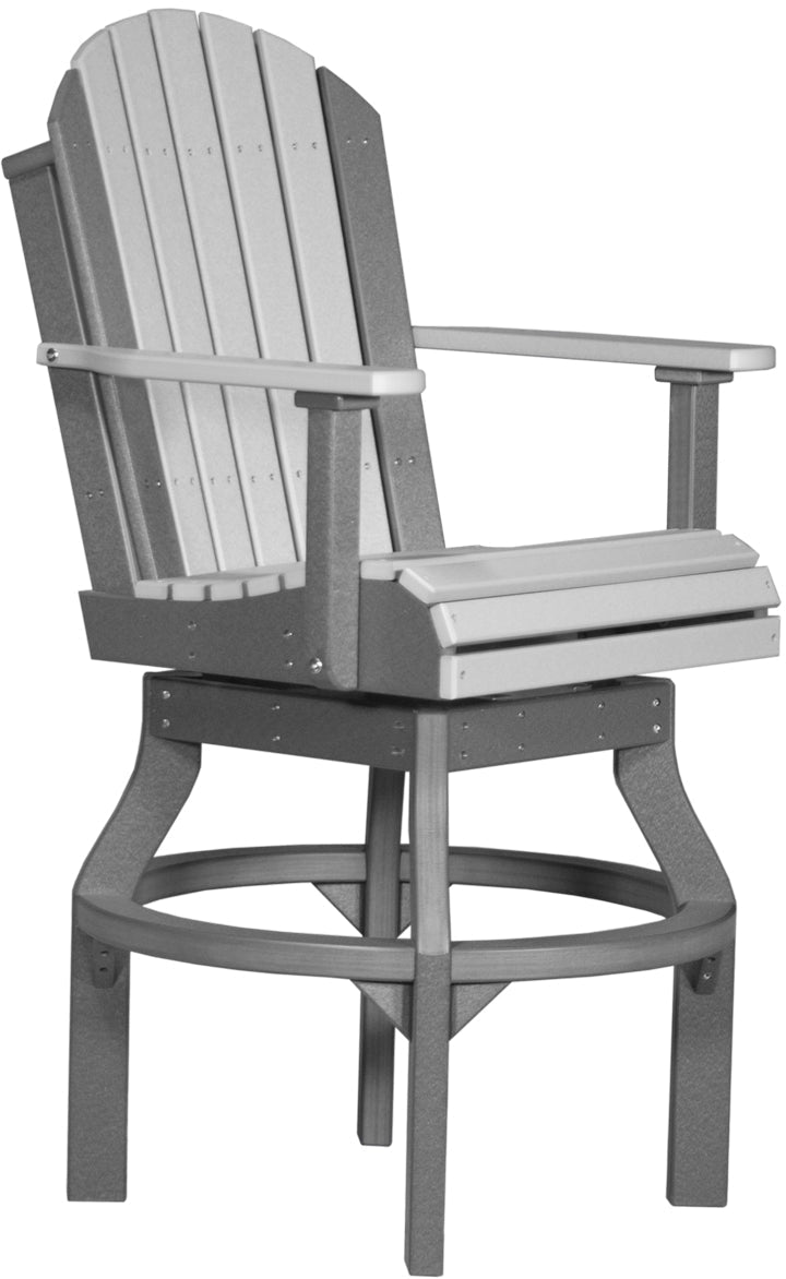 Deluxe Poly Adirondack chair in gray, featuring a high back, wide armrests, and a swivel base for easy movement.
