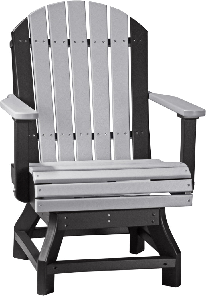 Square patio dining chair with a gray and black design, featuring a slatted backrest and wide armrests for comfort.
