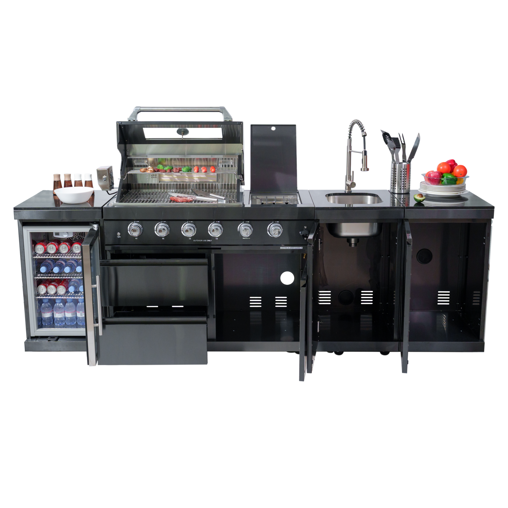 104" 4-Burner 72000 BTU Black Outdoor Kitchen Island Grill with Storage Cabinets & Drawers