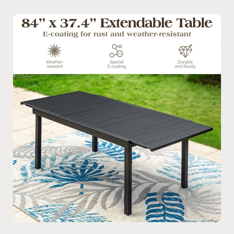 Alyah Rectangular Metal Extendable Outdoor Dining Table , 84'' In. W 37.4'' In. D