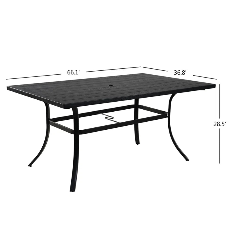 Errik Rectangular Metal Outdoor Dining Table with Umbrella Hole , 66.1'' In. W 36.8'' In. D