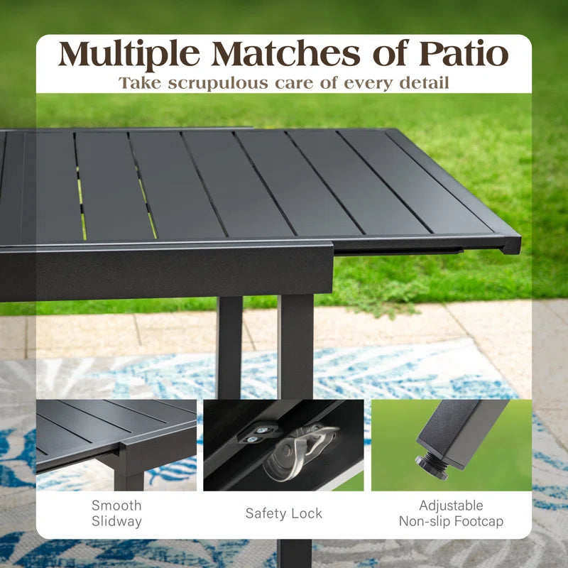 Alyah Rectangular Metal Extendable Outdoor Dining Table , 84'' In. W 37.4'' In. D