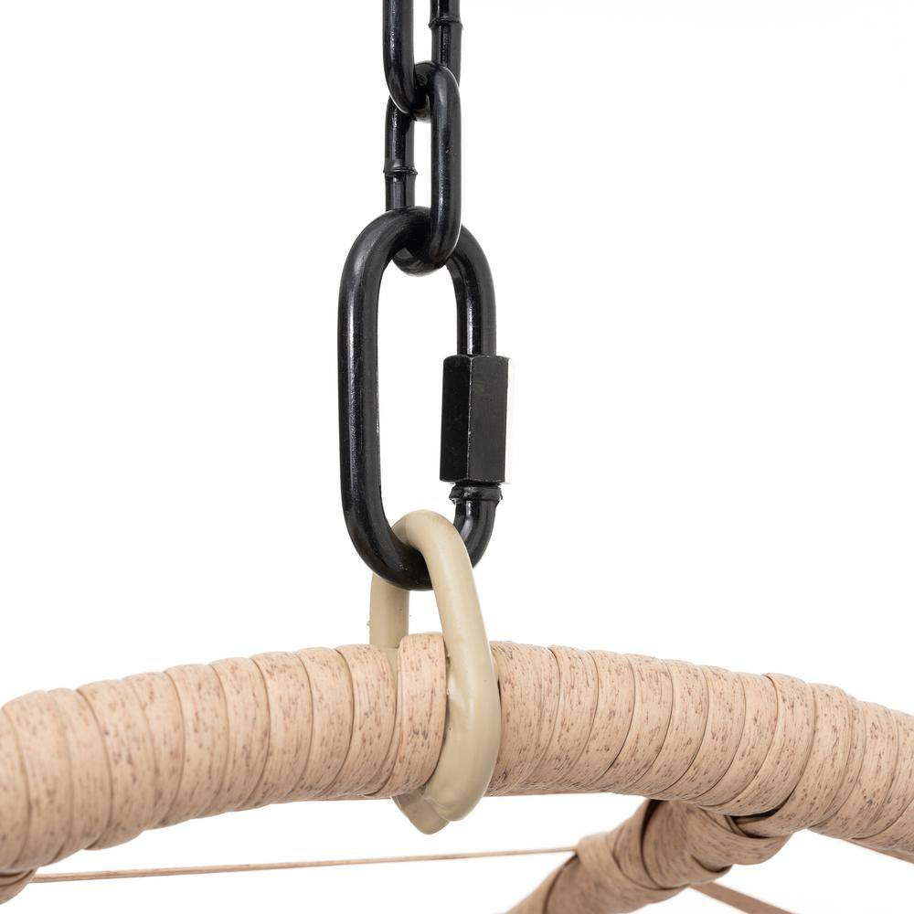 Wicker Patio Swing Outdoor Indoor PE Wicker Swing Egg Chair Hanging Chair in Beige