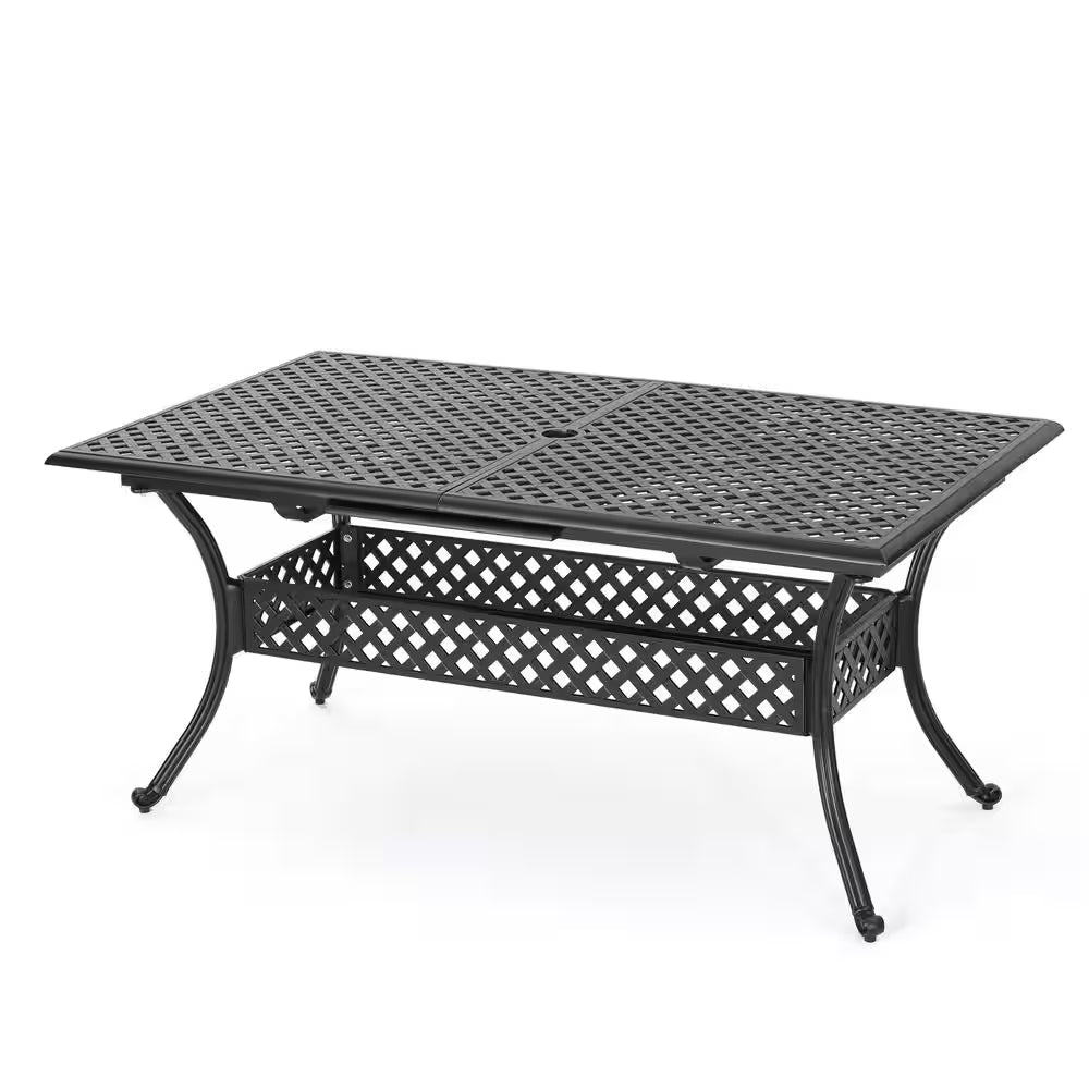 Zahra Rectangular Cast Aluminum Outdoor Patio Dining Table with Extension