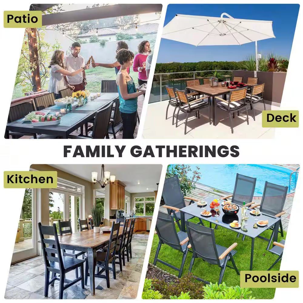 Dark Gray Rectangular Aluminum Outdoor Patio Dining Table with Extension 63 In.