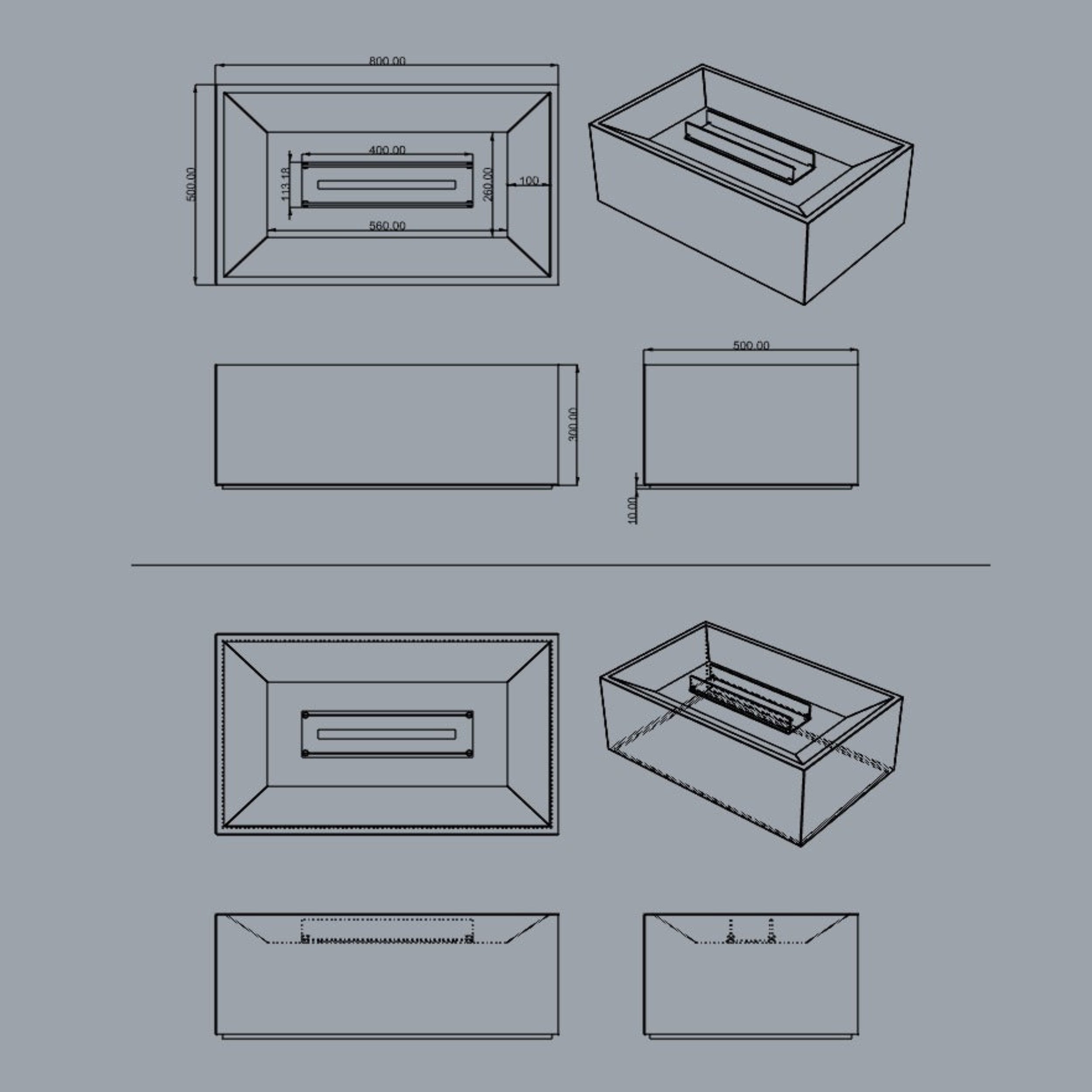 Black Marble Coffee Table with Built-in Fireplace