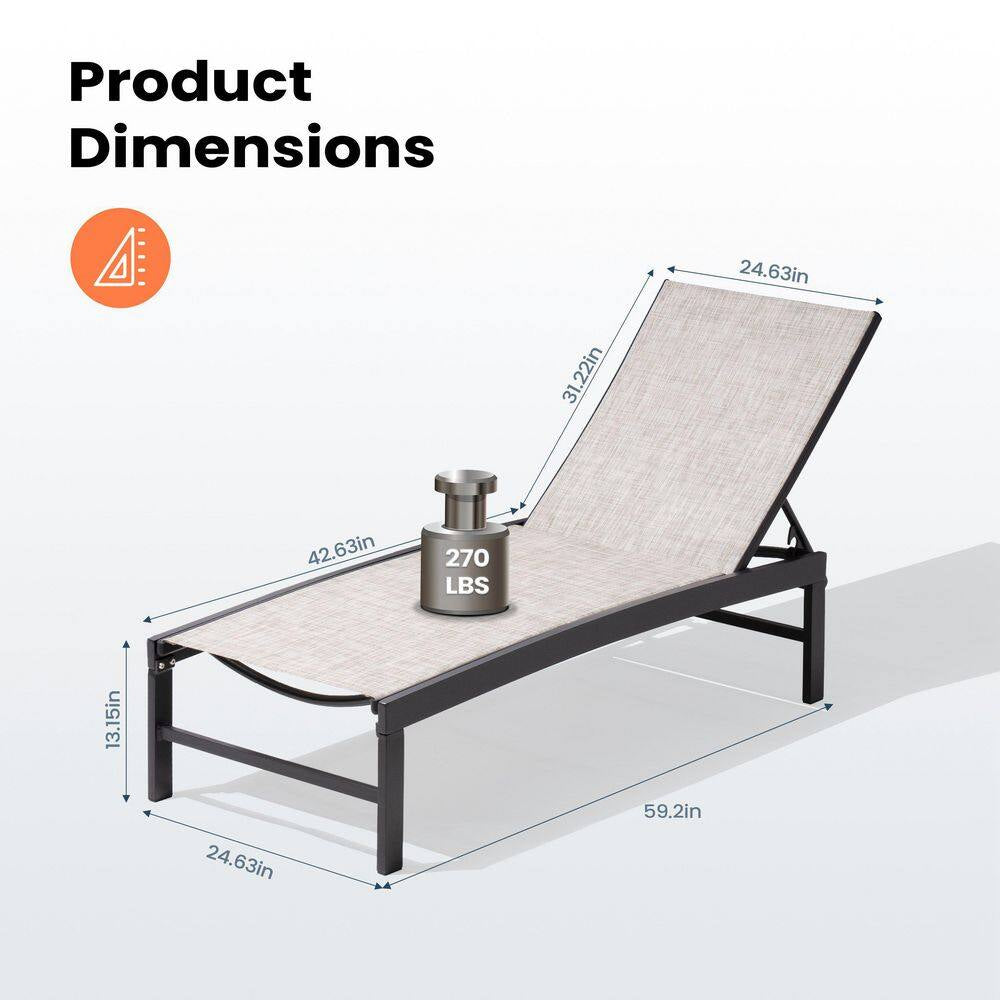 Full Flat 2-Piece Metal Adjustable Aluminum Outdoor Chaise Lounge Patio Pool Chairs in Earth