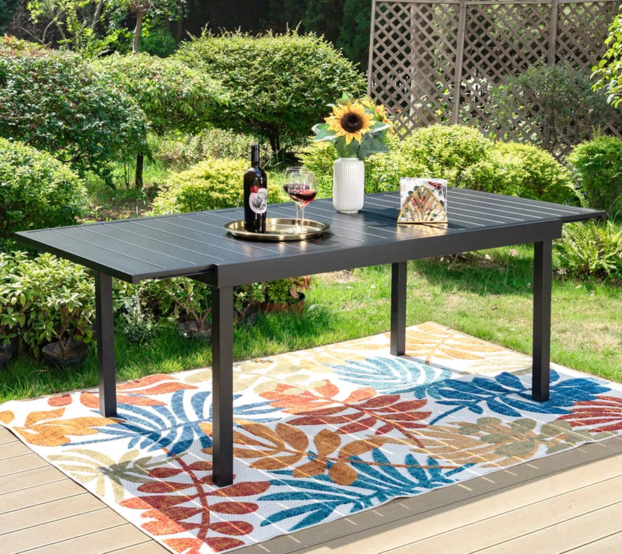 Alyah Rectangular Metal Extendable Outdoor Dining Table , 84'' In. W 37.4'' In. D