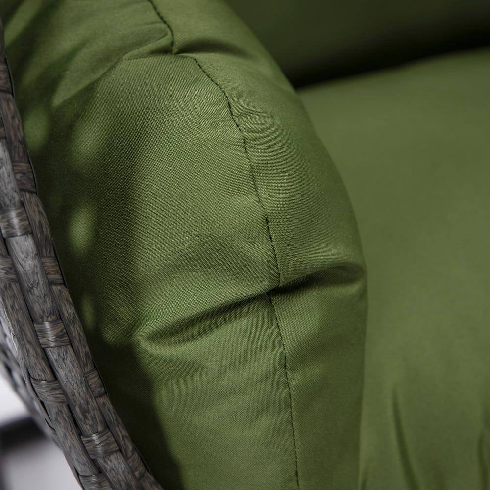 Charcoal Wicker Indoor Outdoor Hanging Egg Swing Chair for Bedroom and Patio with Stand and Cushion in Dark Green