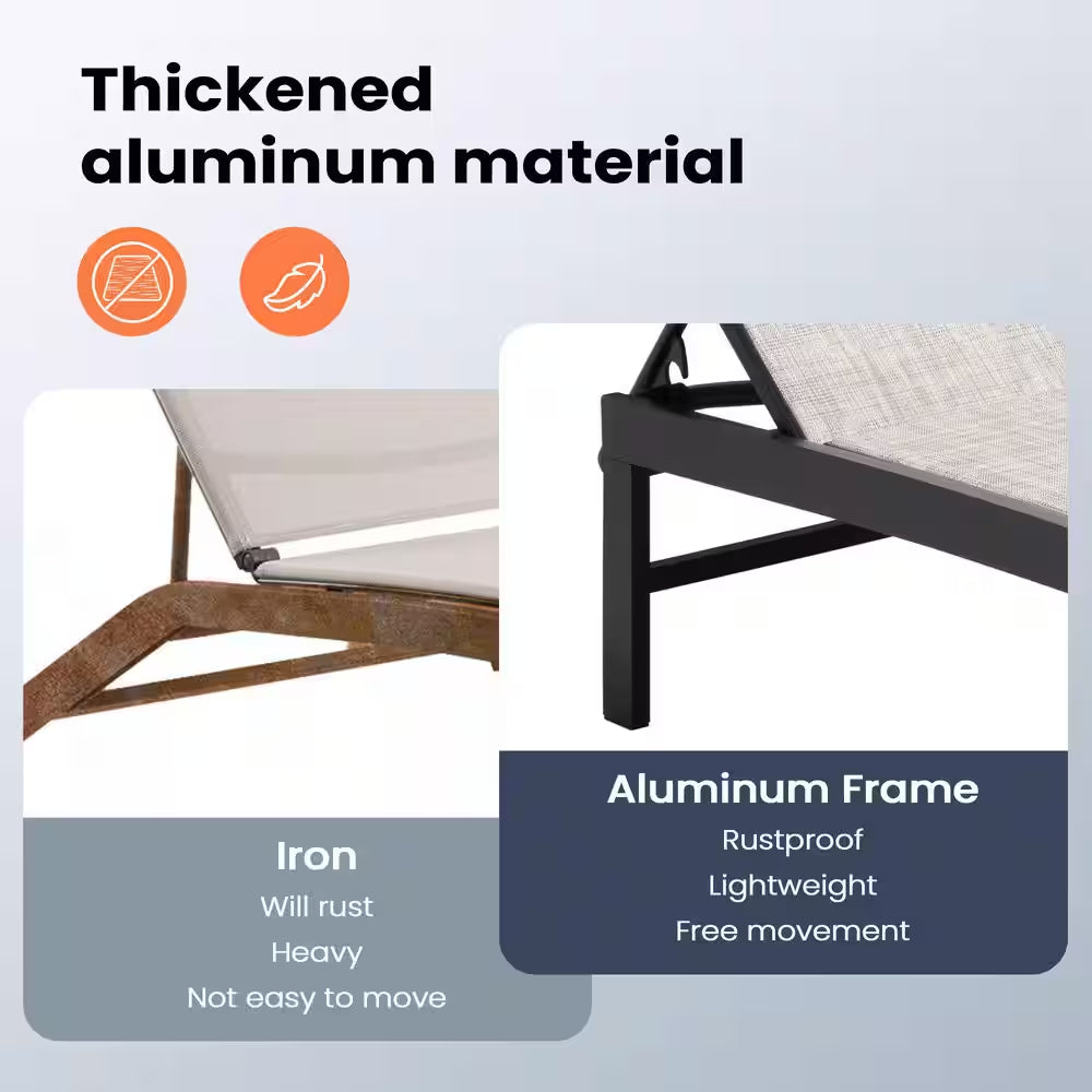 Full Flat 2-Piece Metal Adjustable Aluminum Outdoor Chaise Lounge Patio Pool Chairs in Earth