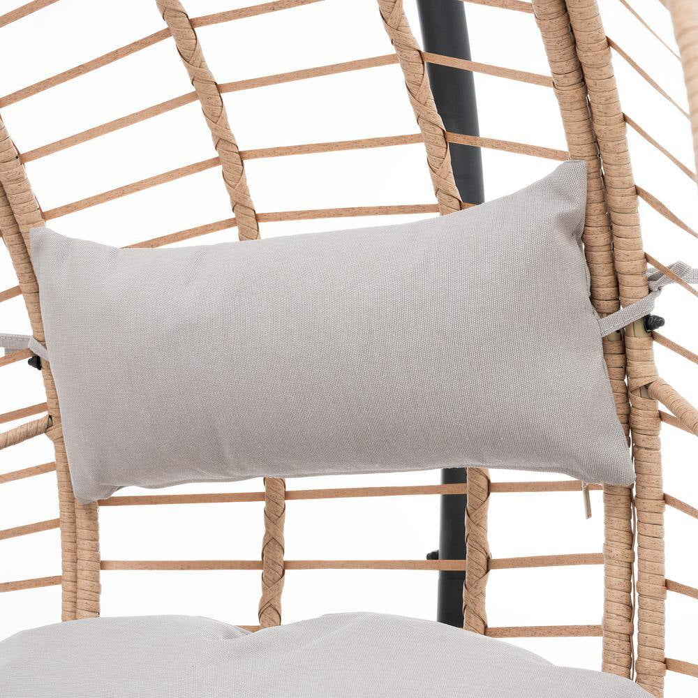 Wicker Patio Swing Outdoor Indoor PE Wicker Swing Egg Chair Hanging Chair in Beige