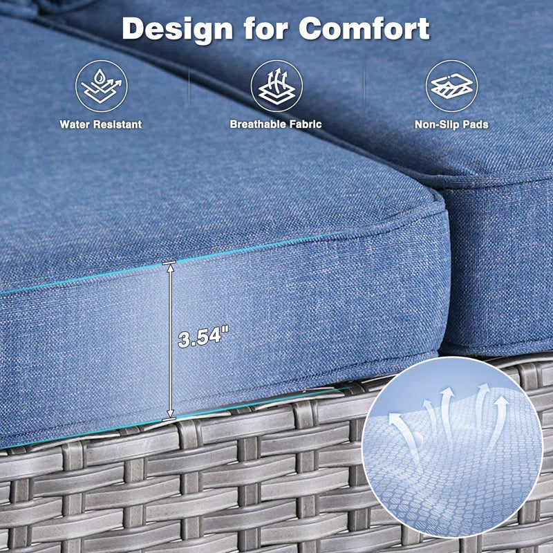 Guillen 7 - Person Wicker Rattan Patio Furniture Set with Swivel Chairs, Outdoor All Weather Sofa Conversation Set with Cushions for Garden Backyard