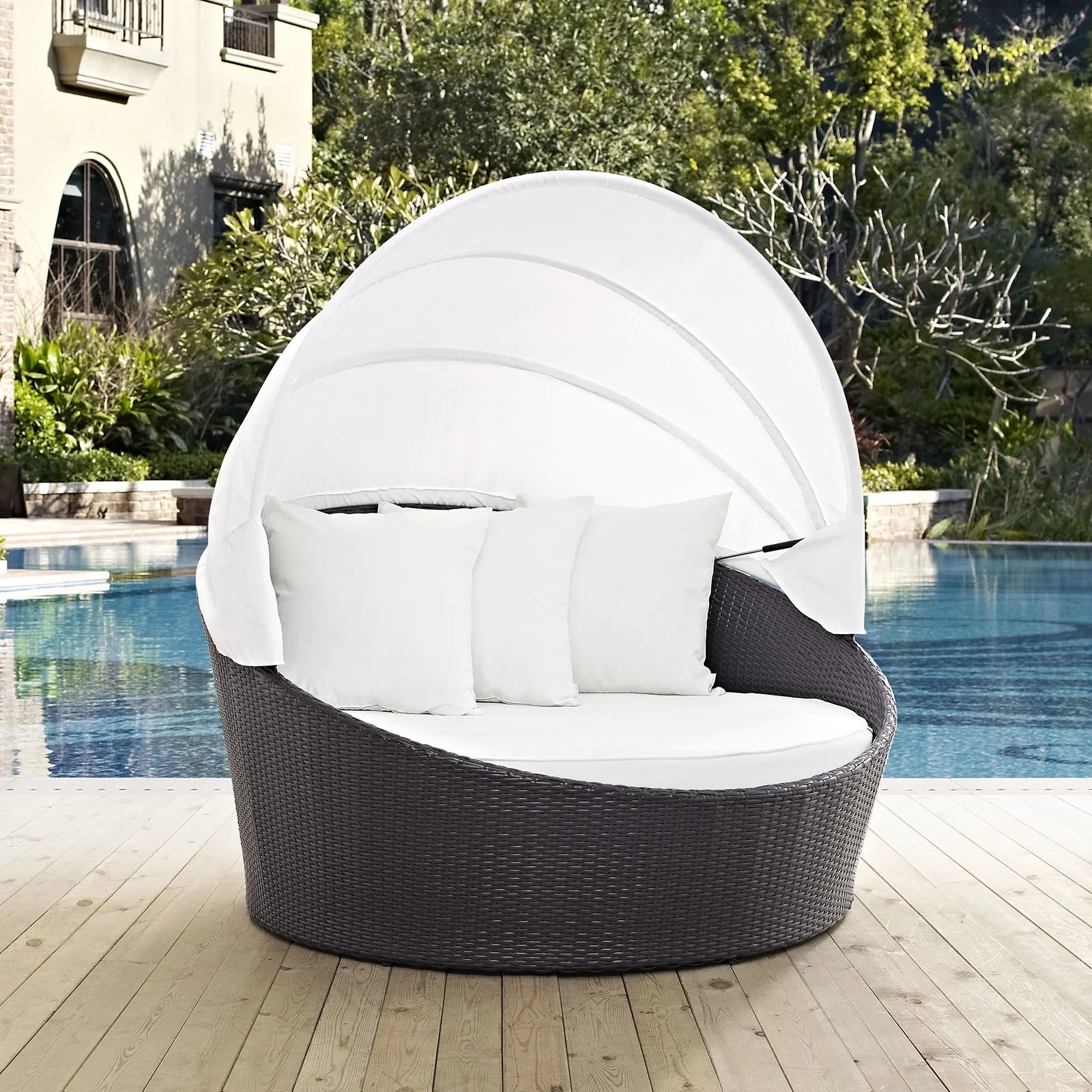 Convene Canopy Outdoor Patio Daybed in Espresso White