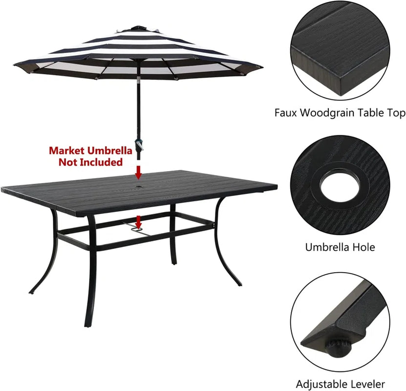 Errik Rectangular Metal Outdoor Dining Table with Umbrella Hole , 66.1'' In. W 36.8'' In. D