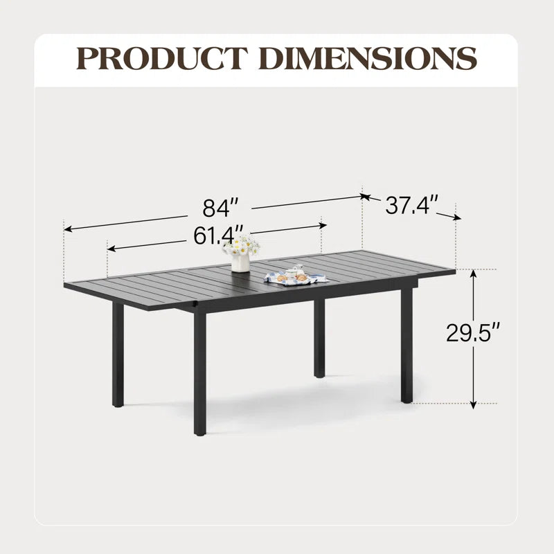 Alyah Rectangular Metal Extendable Outdoor Dining Table , 84'' In. W 37.4'' In. D
