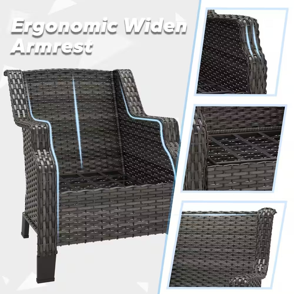 2-Piece Wicker Patio Outdoor Lounge Chair with Beige Cushions