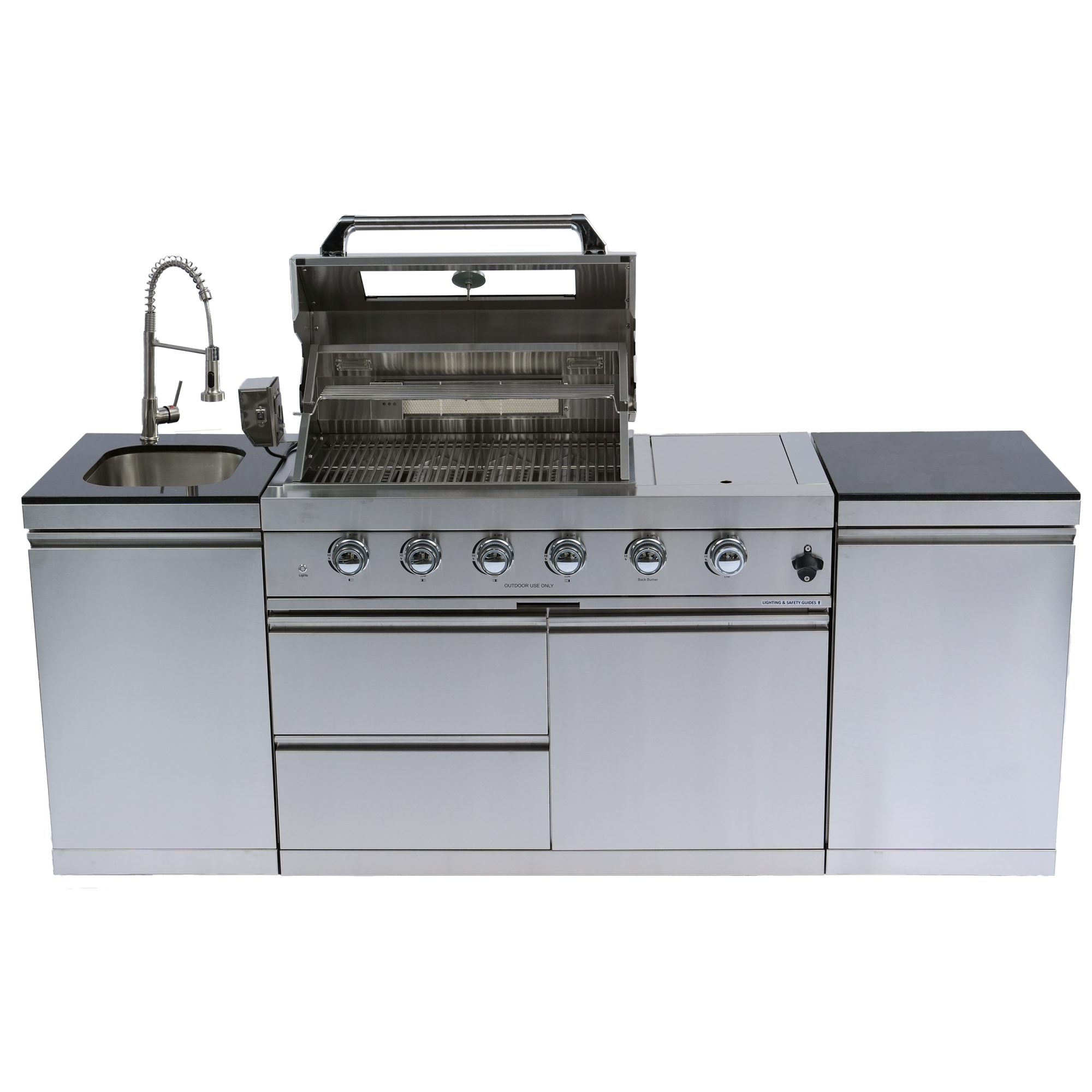 85" 4-Burner 72,000 BTU Silver Outdoor Kitchen Island Grill + Side Burner + Storage Cabinets & Drawers