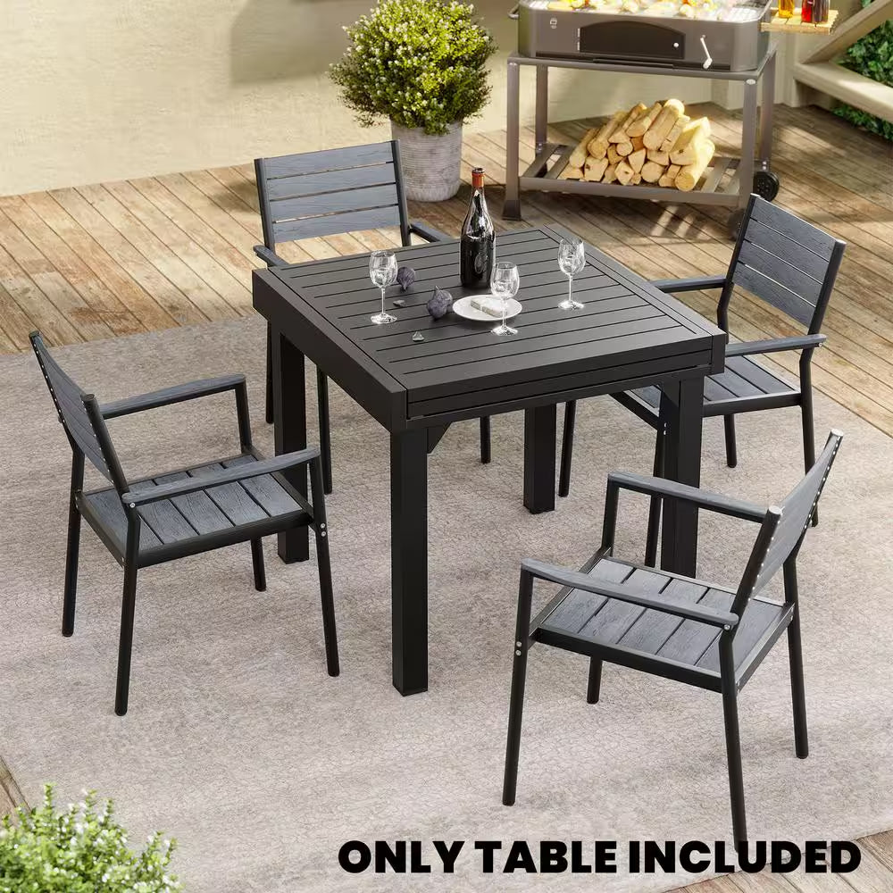 Dark Gray Rectangular Aluminum Outdoor Patio Dining Table with Extension 63 In.