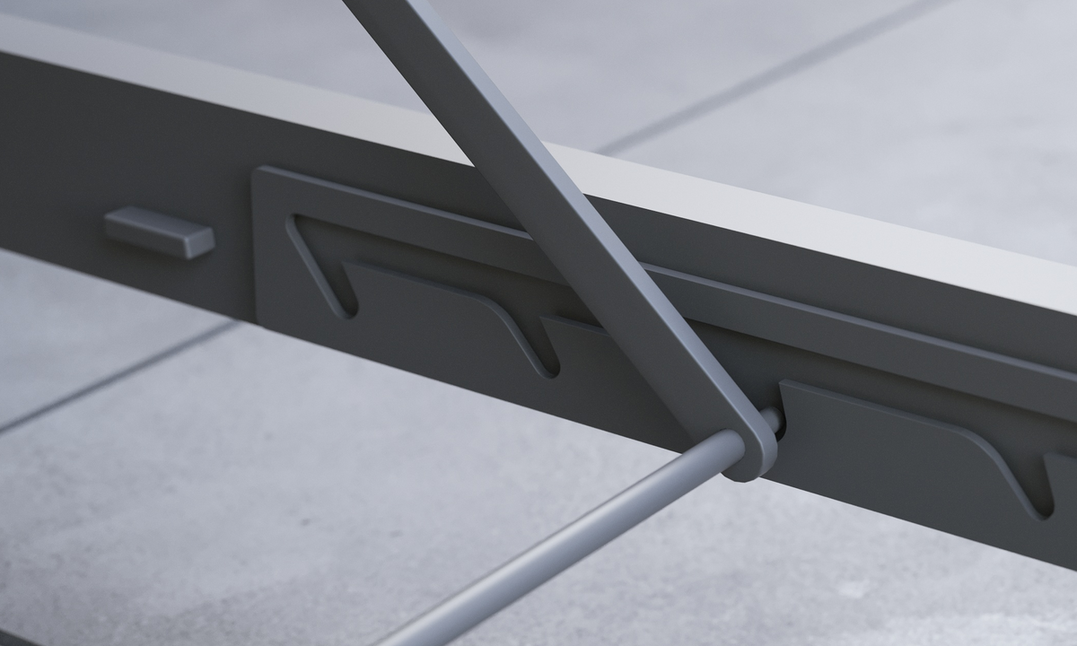 Close-up of the charcoal aluminum frame of the Outer Charcoal Aluminum Outdoor Core Chaise Lounge, showcasing its modern design and adjustable features.