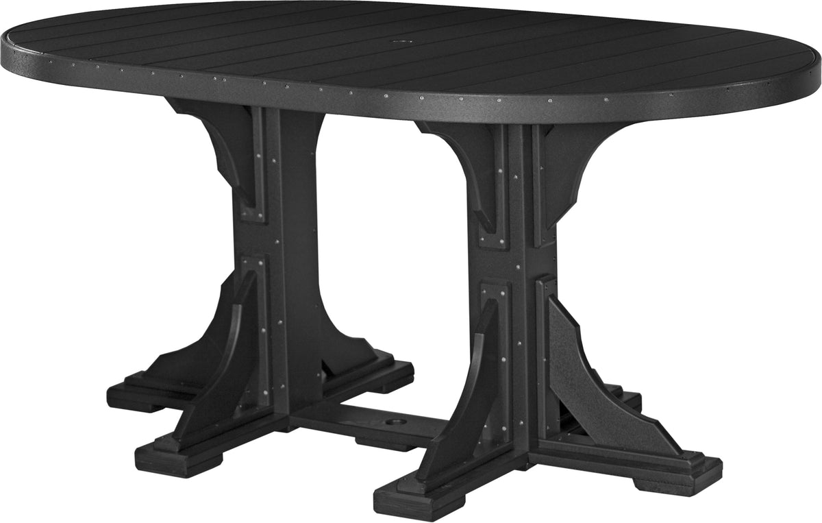LuxCraft Deluxe Poly 4' x 6' oval dining table in black with a smooth surface and sturdy marine-grade hardware.