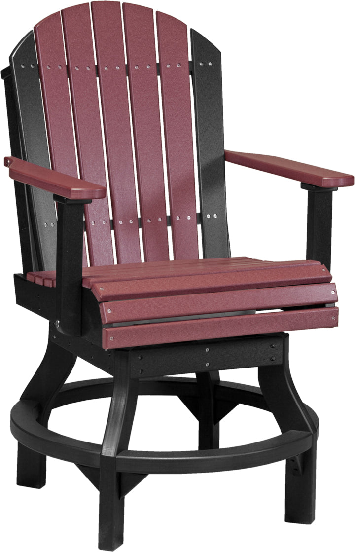 Maroon and black swivel armchair with wide slats and a round base, showcasing sturdy HDPE poly material.