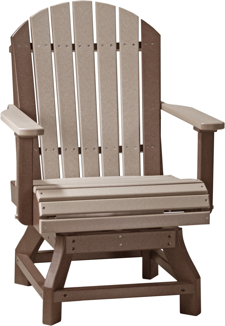 Deluxe Poly Adirondack chair in brown and taupe, featuring wide slats and sturdy armrests, perfect for outdoor lounging.