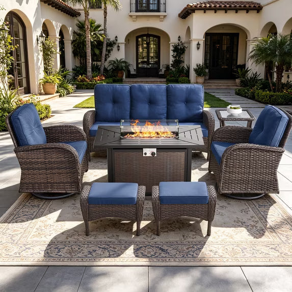 7-Piece Wicker Patio Set with Fire Pit Table