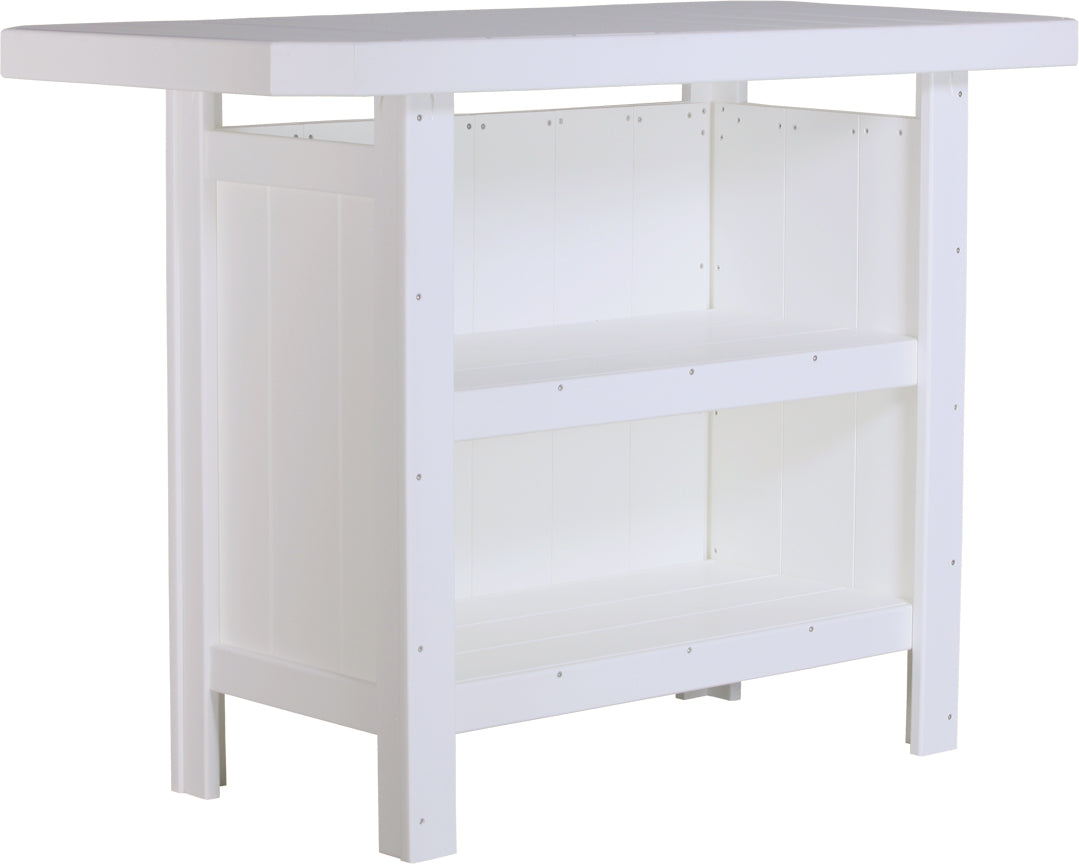 White LuxCraft Poly Serving Bar Set featuring a spacious countertop and two lower storage shelves, made from eco-friendly materials.