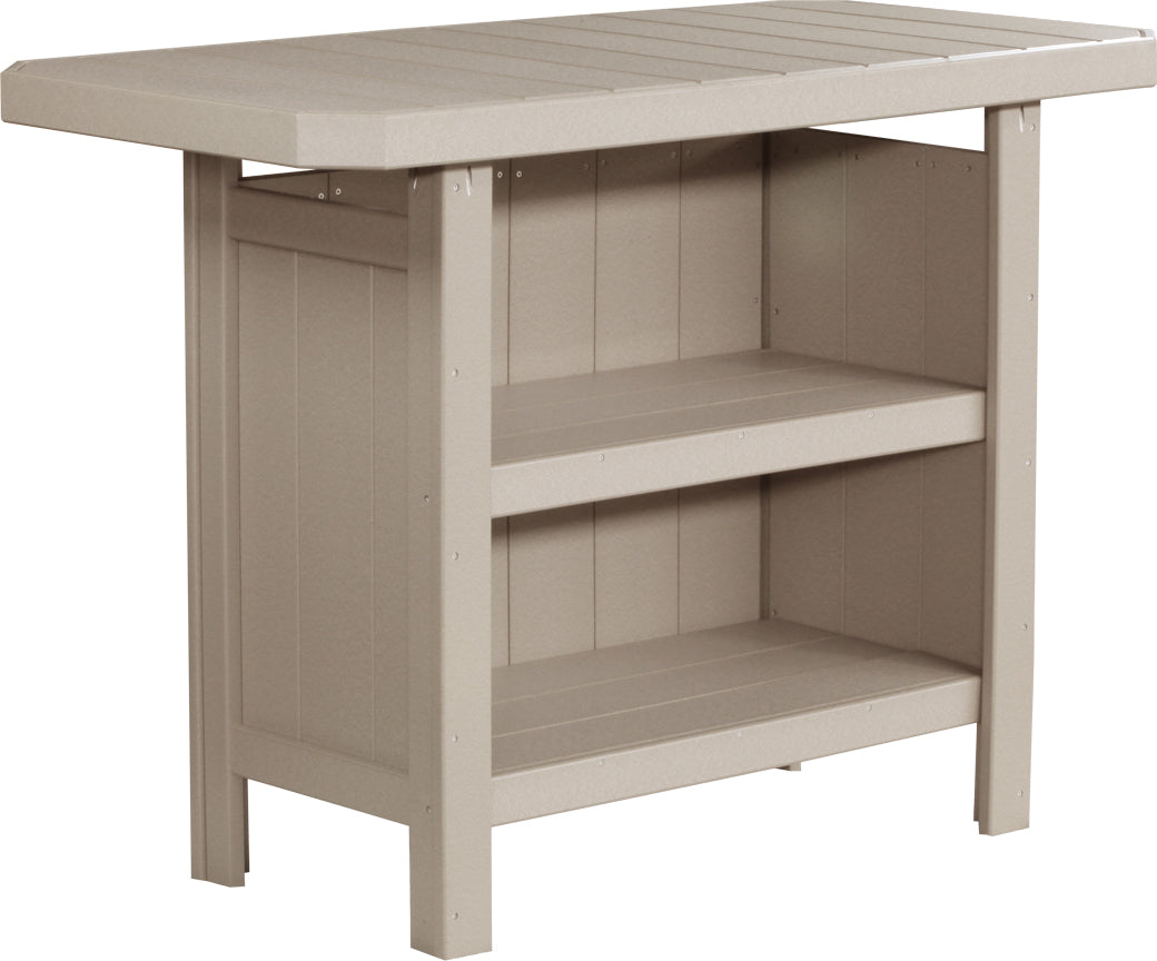 LuxCraft Poly Serving Bar Set in a neutral beige color features a spacious countertop and two lower storage shelves.