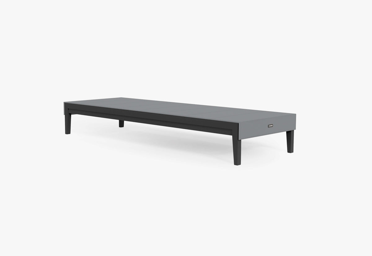 Charcoal aluminum chaise lounge with five adjustable backrest positions and integrated OuterShell cover for protection.