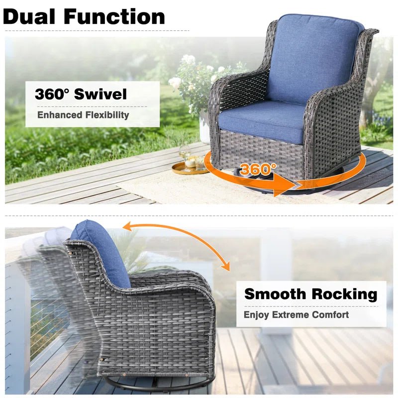 Guillen 7 - Person Wicker Rattan Patio Furniture Set with Swivel Chairs, Outdoor All Weather Sofa Conversation Set with Cushions for Garden Backyard