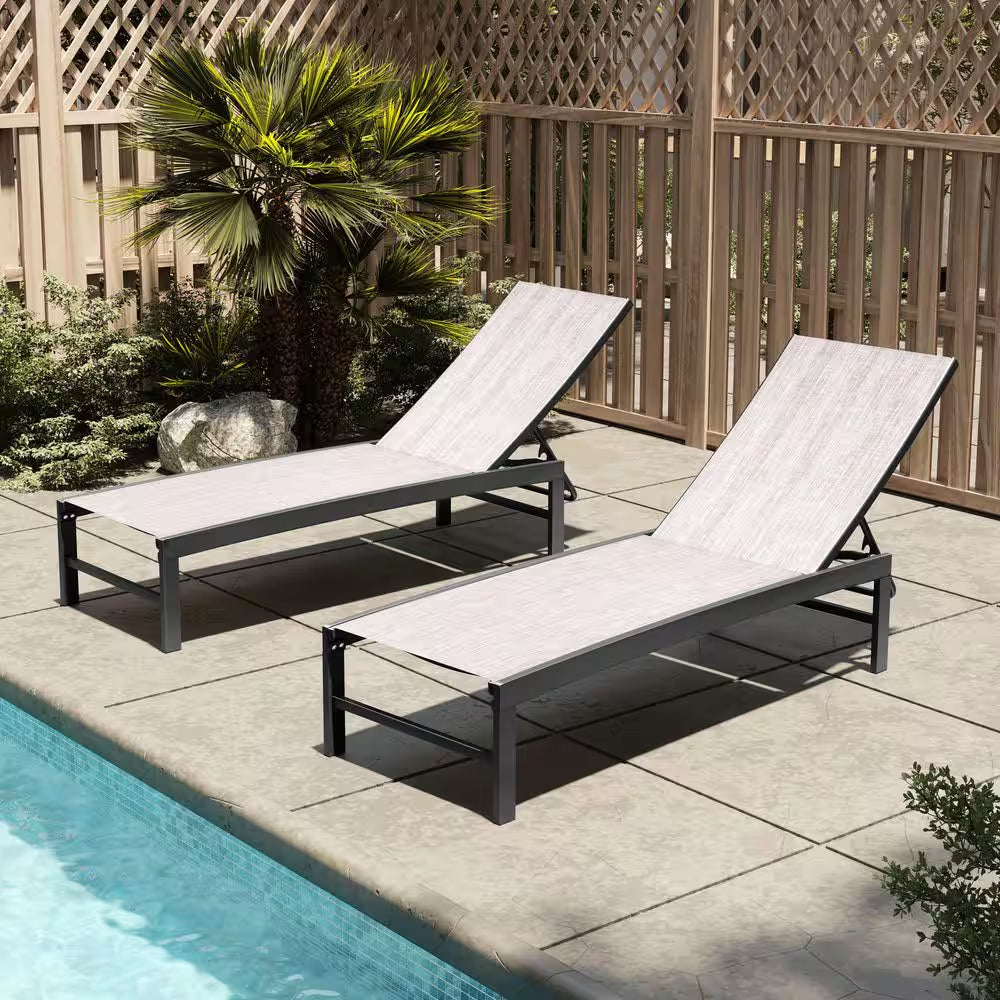 Full Flat 2-Piece Metal Adjustable Aluminum Outdoor Chaise Lounge Patio Pool Chairs in Earth