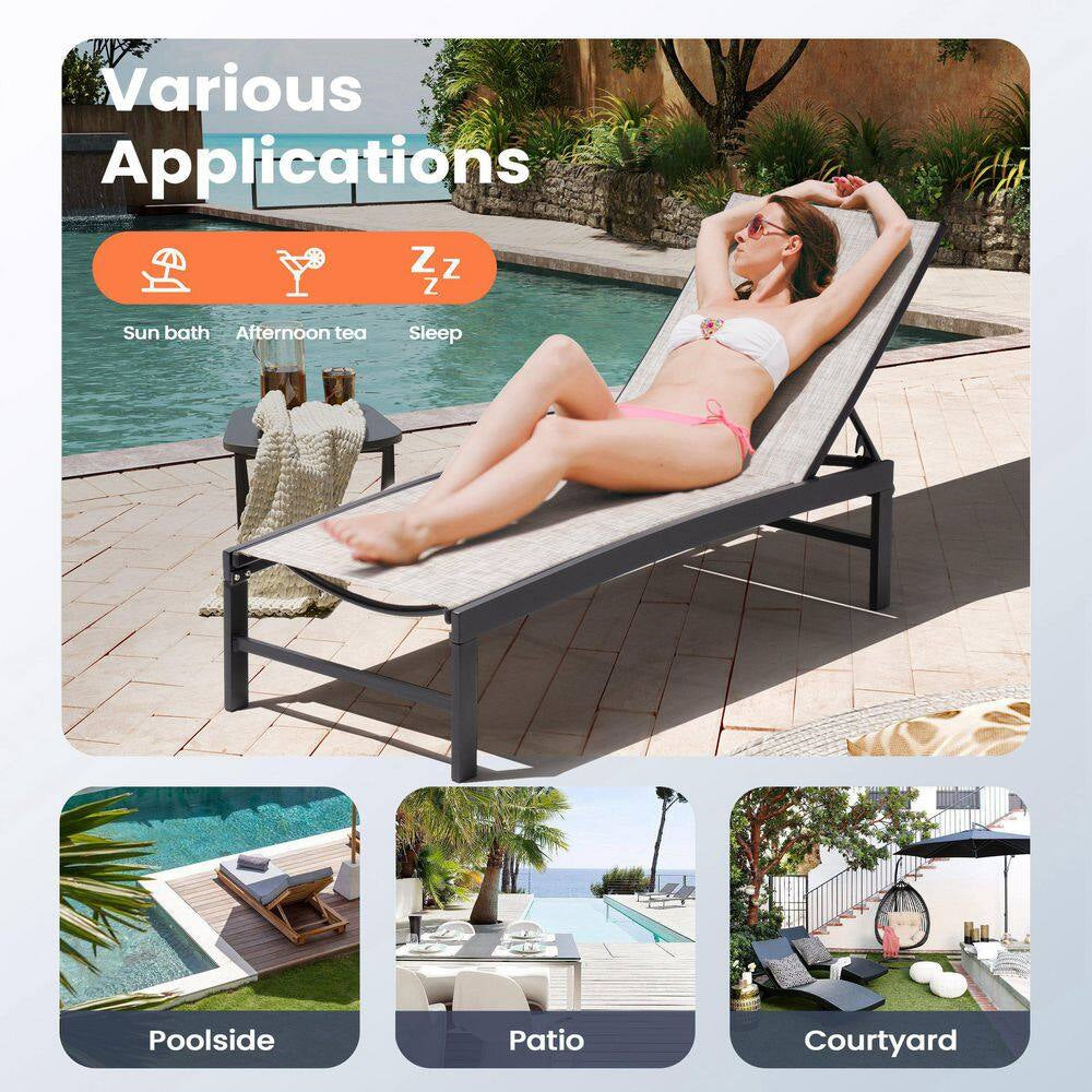 Full Flat 2-Piece Metal Adjustable Aluminum Outdoor Chaise Lounge Patio Pool Chairs in Earth