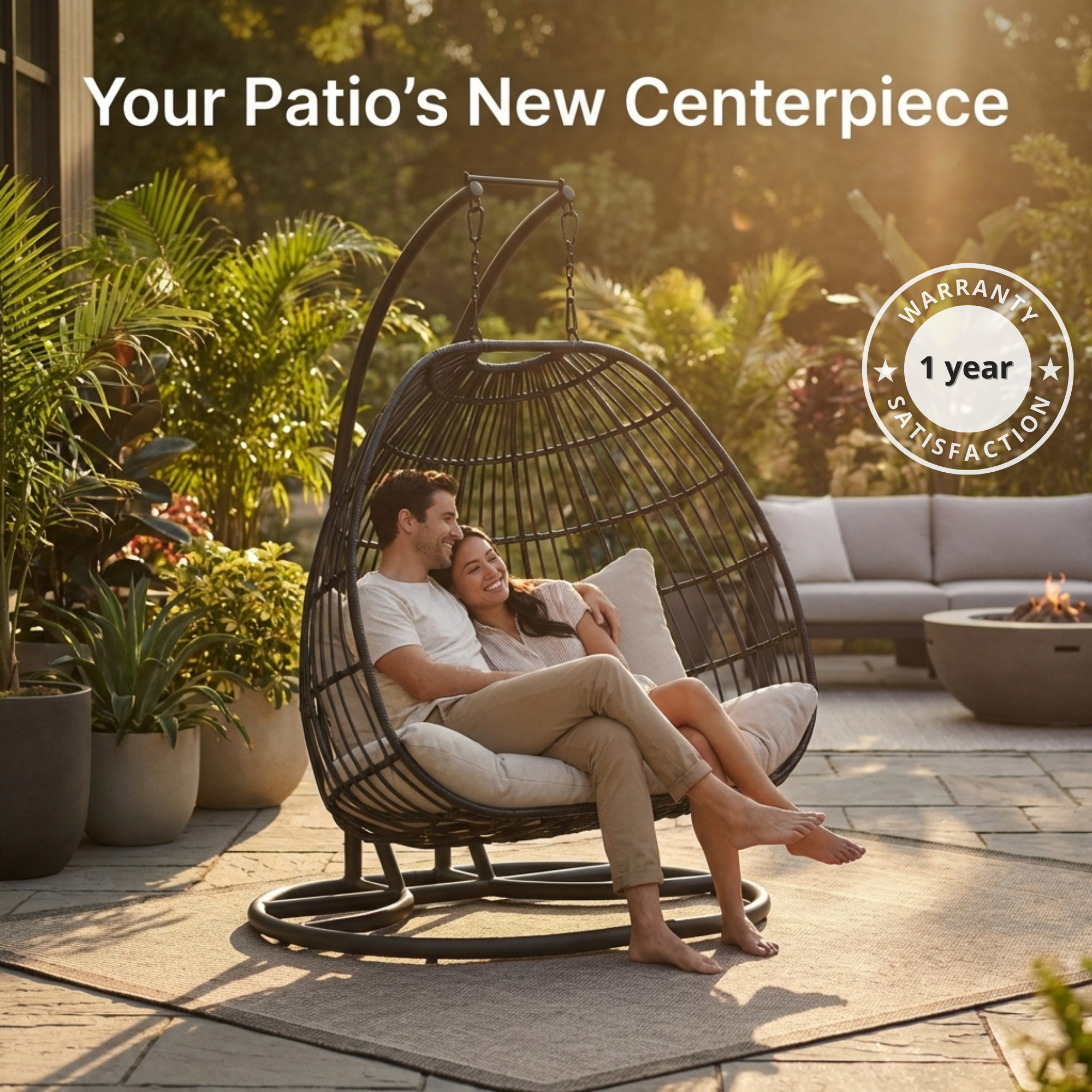 Fresca Double Swing Chair Dark Grey and Olefin Beige